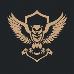 Obraz premium Owl emblem with wings on black background