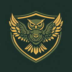 Obraz premium Owl illustration with wings on dark shield background