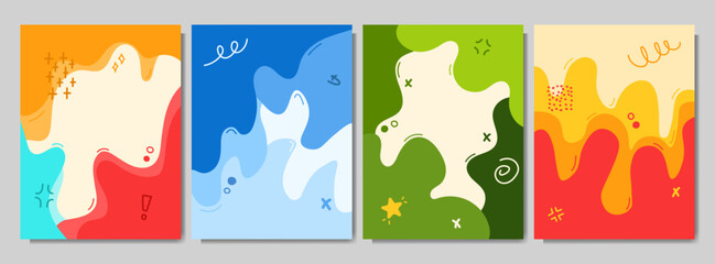 Vector illustration. Colorful childish background. Hand drawn memphis pattern doodle shapes and lines. Design elements for cover, brochure, magazine, poster, flyer. Trendy abstract colorful background