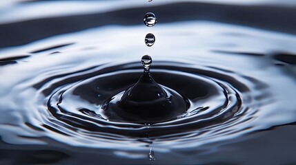 Water droplet impact, ripple effect, dark background, science
