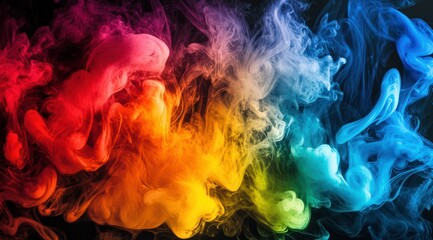 Obraz premium Abstract colorful smoke swirls on black background.