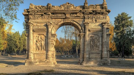 Fototapeta premium Ruined archway, ancient, park, autumn scenery