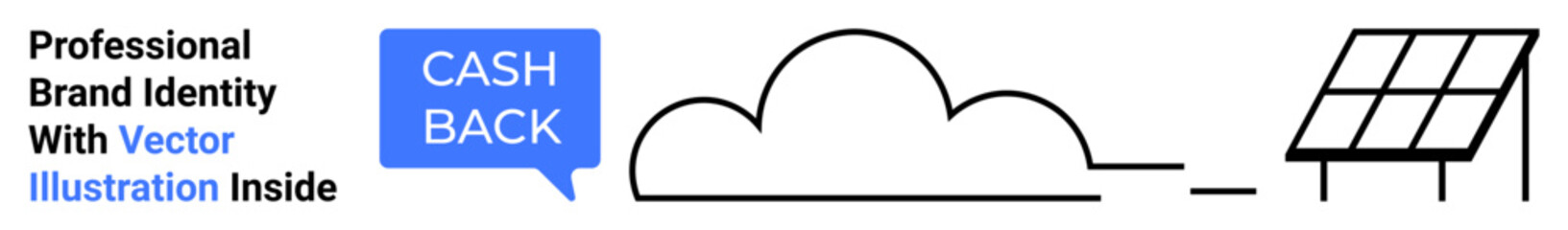 Cashback speech bubble, abstract cloud, and stylized solar panel evoke themes of renewable energy, eco-finance, and digital services. Ideal for tech, sustainability, finance ads, green marketing