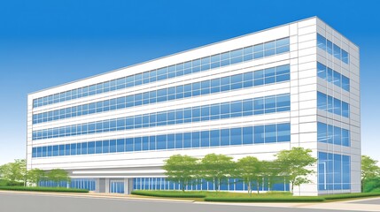 Obraz premium Modern office building, sunny day, landscaping, website use