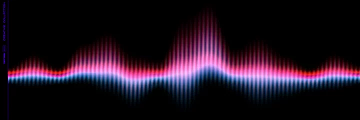 Sound wave equalizer of music soundwave spectrum, audio dynamic visualizer. Vector music sound wave or voice frequency equalizer with neon glow waveform © Ron Dale