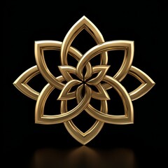 Golden abstract floral design, isolated on black