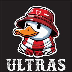 illustration vector graphic of Football fans ultras hooligan with Duck wear red white football scarf design for logo, t-shirt, etc