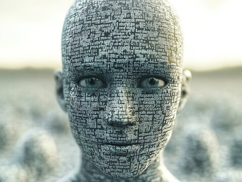 close up of an physical AI face created by generative AI