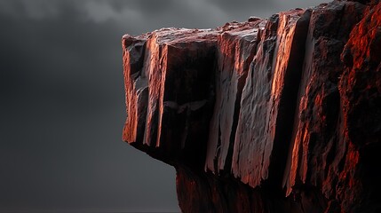 Dramatic cliff edge illuminated by sunset with moody clouds in the background, nature's beauty