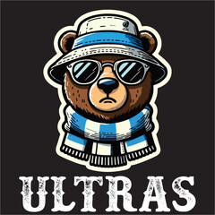 illustration vector graphic of Football fans ultras hooligan  with Bear wear football scarf design for logo, t-shirt, etc