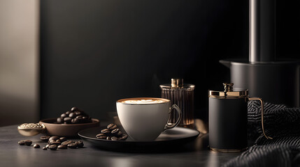 Luxurious still life coffee experience elegant setting photography modern environment close-up view artful presentation