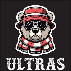 illustration vector graphic of Football fans ultras hooligan  with Bear wear football scarf design for logo, t-shirt, etc