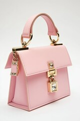 Pink Leather Handbag with Crystal Accents and Gold Hardware