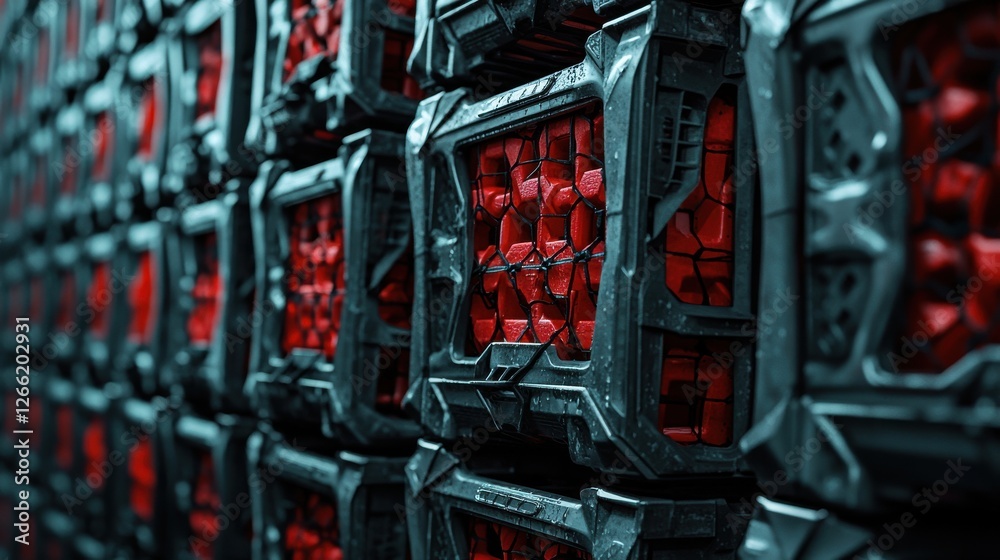 Poster a close up of a bunch of red boxes with black frames