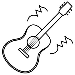Guitar with sound waves line art vector illustration 