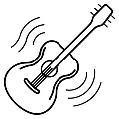 Guitar with sound waves line art vector illustration 