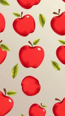 Vibrant Red Apples Surrounded by Lush Green Leaves on a Bright White Background Evoking Freshness and Vitality