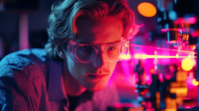 Scientist laser research lab night