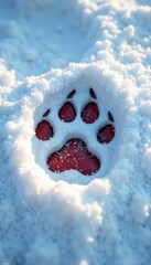 Fototapeta premium Fox Paw Print in Snowy Background , snowybackground, winterwildlife, animals