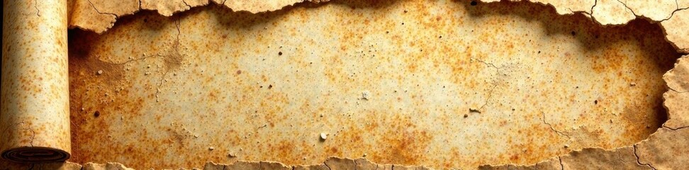 Fragmented paper with torn edges reveals ancient manuscript, vintage, parchment