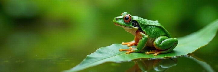 Frog jumping out of the water onto a leaf or branch , branches, jump
