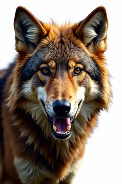 Brown wolf with raised hackles and sharp teeth baring its face , fur, brown
