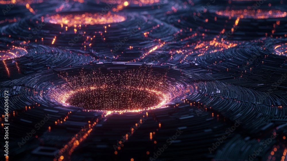 Poster abstract 3d-rendered brain with glowing synapses, representing machine learning and complex problem-