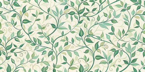 Fototapeta premium Elegant Seamless Pattern of Intertwined Green Leaves and Delicate Vines on a Pale Background