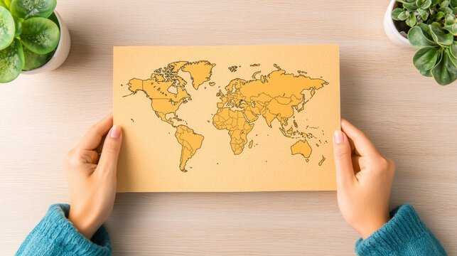 Gen-Z Best Friends Planning Travel Itinerary in Coffee Shop with Notebook and World Map