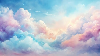 Dreamlike Pastel Cloudscape A Serene and Ethereal Sky Filled with Soft Hues of Pink, Blue, and White