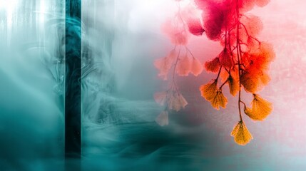 Abstract Ginkgo Leaves in Smoky Water  Artistic Nature Photography