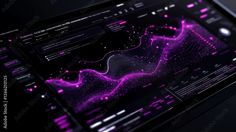 Poster ai-powered analytics dashboard with futuristic holographic interface, showcasing real-time data proc