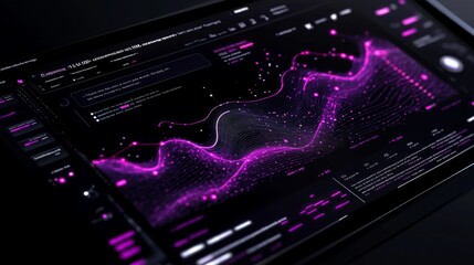 AI-powered analytics dashboard with futuristic holographic interface, showcasing real-time data processing and decision-making