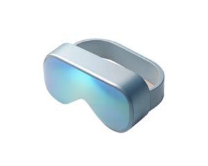 A modern, sleek 3D holographic icon of virtual reality goggles with a smooth design and cool pastel gradient, isolated on white background, representing futuristic technology and immersive experiences