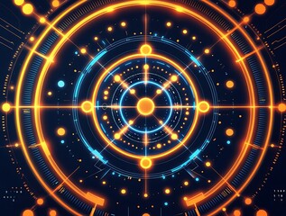 Futuristic digital interface with glowing orange circular HUD elements, representing technology, sci-fi innovation, cyber security, data visualization, and artificial intelligence

