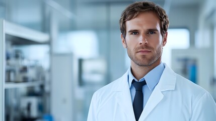 Obraz premium Focused male scientist in lab coat embodies dedication to scientific discovery