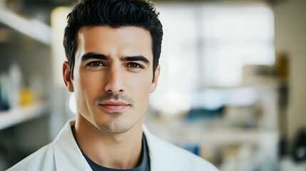 Fototapeta premium Focused male scientist in lab coat embodies dedication to scientific discovery