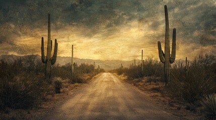 Desert Road at Sunset, Arizona's Sonoran Desert Landscape