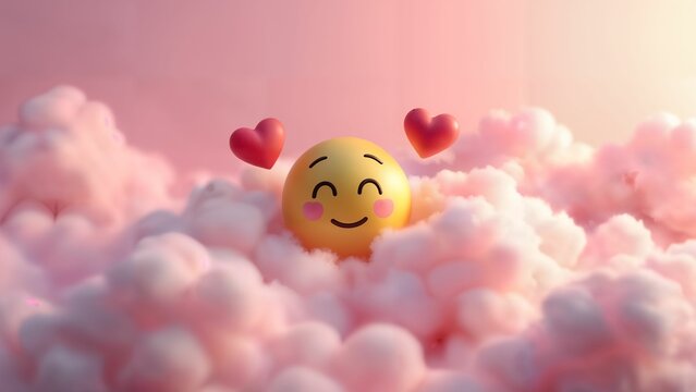 An Enchanting Love Emoji Surrounded by a Soft Pink Fluffy Cloud, Evoking Emotions of Softness and Affection