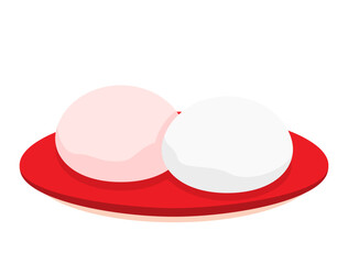 お皿に盛った紅白饅頭のイラスト