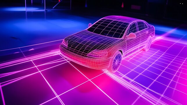 Single-photon laser scanning a distant object with 3D grid overlay, showcasing advanced LiDAR precision