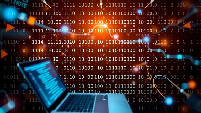 Abstract background of binary code streaming in digital transformation concept with generative AI technology, binary code, data, computer