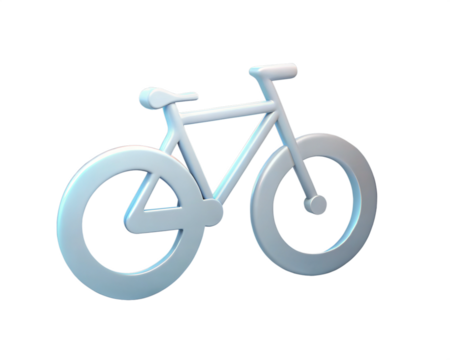 A sleek and modern holographic 3D icon of a bicycle, with clean and minimalistic design, featuring a glossy light blue finish, isolated on white background, ideal for cycling, fitness, transportation