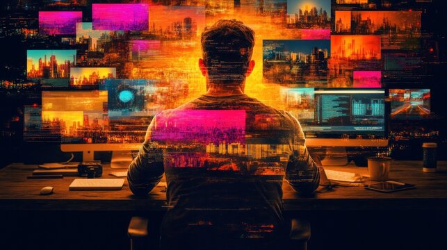 Digital Artist at Work: Immersed in a World of Vivid Hues and Code
