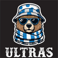 illustration vector graphic of Football fans ultras hooligan  with Bear wear football scarf design for logo, t-shirt, etc