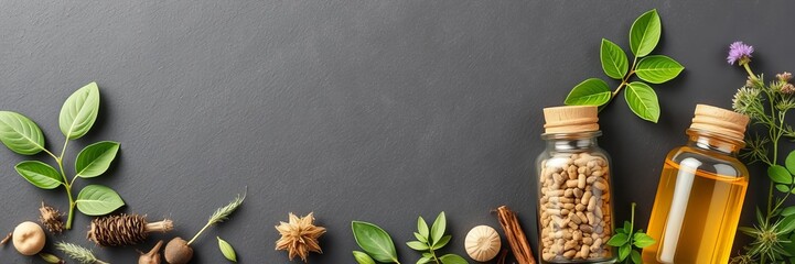 Various dried herbs and natural remedies arranged neatly on a white background, creating a visually appealing and soothing image for alternative medicine concepts, organic, natural medicine, herbalism