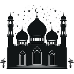 Islamic Mosque, star And flower tree Silhouette | Ramadan & Eid Mubarak Clipart