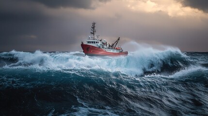 Naklejka premium Brave Vessel Navigating a Tempestuous Sea