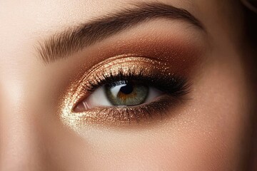 Fototapeta premium A trendy makeup look featuring a full - color eyeshadow palette with rich earthy tones of gold and bronze