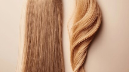 Naklejka premium Comparison of healthy smooth hair and brittle damaged hair reveals stark differences in texture and appearance. Generative AI